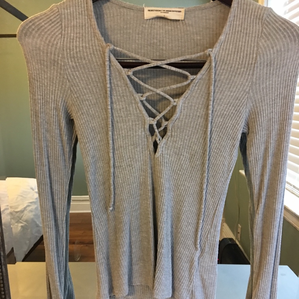Grey Project Social lace up ribbed top in S